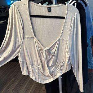 SHEIN Cream Tie Front Relaxed Blouse